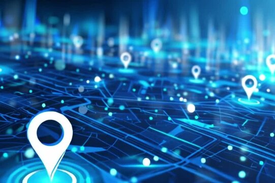 Innovative digital mapping technology enhances urban navigation with interactive geolocation data glowing at night