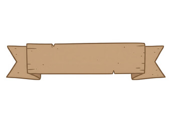 A cartoon wooden banner with a rustic design is isolated on a transparent background