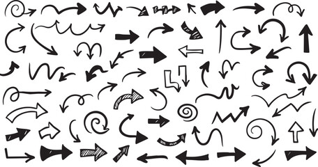 Hand Drawn Arrow Set Vector, Doodle Arrows, Sketchy Pointers, Directions, Navigation, Emphasize, Indicate, Design