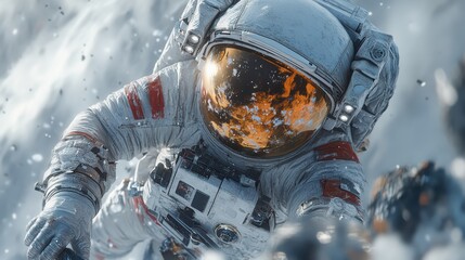 Futuristic Astronaut in Urban Nightscape with American Flag Spacesuit