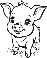 Adorable Baby Pig Cartoon Illustration in Black and White