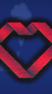 Animation of digital red heart icon flickering and online icons on dark blue background