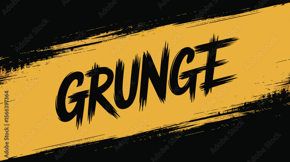 Fototapete a grunge text effect with black brush strokes on a yellow background with black borders design style