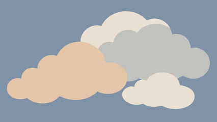 Minimalist illustration of abstract clouds in different colors on a pastel blue background