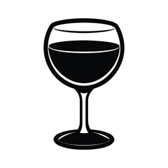 Elegant wine glass with a narrow stem and wide bowl presented as a clean black silhouette for versatile design applications