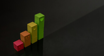 Customer Journey, Customer Experience Concepts. low to high colourful blocks presenting a negative...
