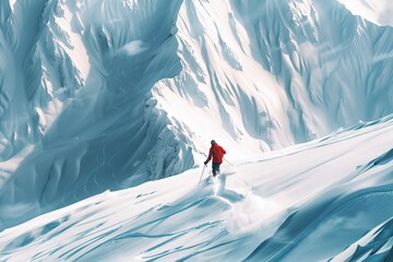 Ultra Quality Image of Snowboarder Descending a Snowy Mountain Slope