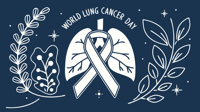 Symbolic Illustration of Lungs with White Ribbon for World Lung Cancer Day