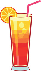 Vibrant layered tropical cocktail with orange slice and straw