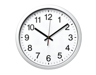 A classic round wall clock with bold numbers and hands precisely indicating the current time.