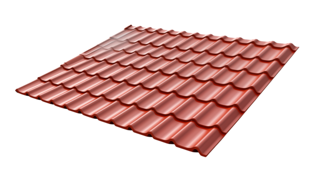 Red metal roof tiles offer durable residential or commercial roofing solution  isolated on transparent background