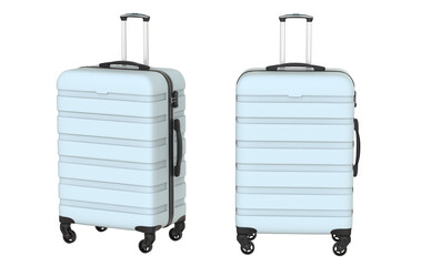 Hardshell suitcase with wheels and telescopic handle for travel. Suitcase for travel isolated. Png transparency