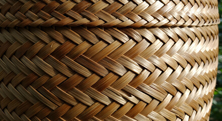 Textured Brown Basket with Interwoven Organic Material Closeup