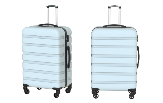 Hardshell suitcase with wheels and telescopic handle for travel. Suitcase for travel isolated. Png transparency