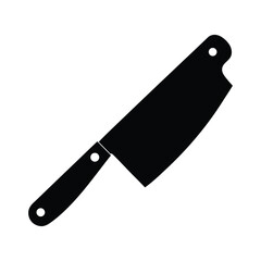 A sharp menacing chopping knife depicted as a bold black silhouette with a distinctively sharp edge perfect for culinary or security themes