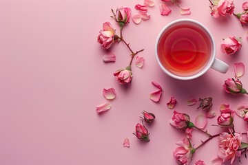 High Detail Image of Top View Rose Buds Tea Infusion