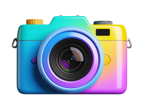 Modern camera featuring a striking rainbow gradient design, symbolizing vibrant visual storytelling.