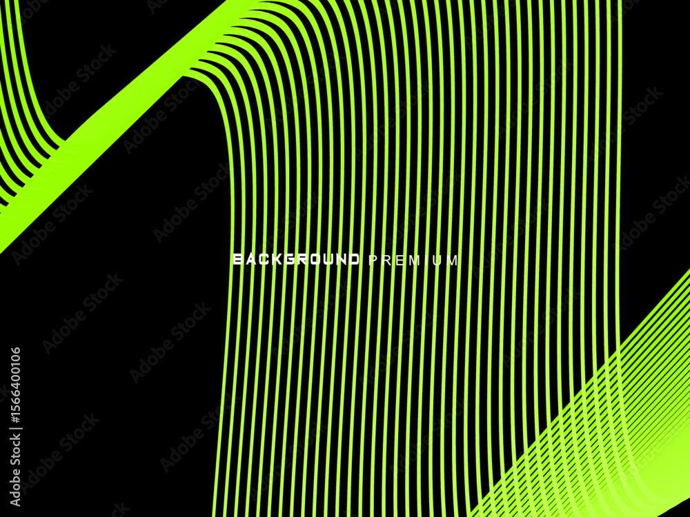 Fototapete background pattern of bright green neon stripes that curve and wavy dynamically on a black backgroun