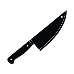 A sharp menacing chopping knife rendered in a bold black silhouette against a clean background ideal for culinary or security themes
