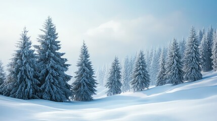 Fototapeta premium realistic snow landscape pine trees