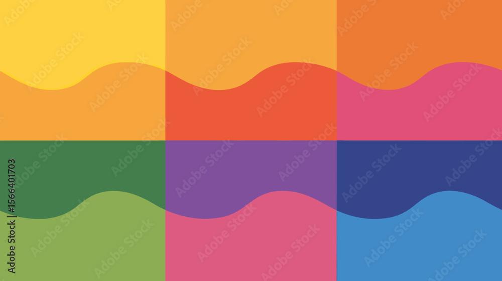Poster abstract colorful background with wavy lines dividing the squares in a grid pattern design style