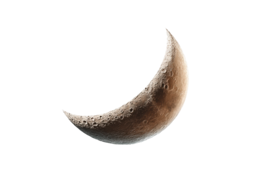 PNG Detailed crescent moon against black sky highlighting lunar surface texture - Powered by Adobe