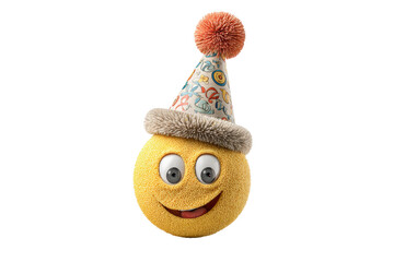 PNG Smiling emoji with festive party hat isolated on black background