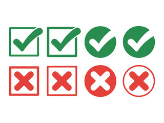 Checkmark And Cross Icons In Green And Red Colors On A White Transparent Background