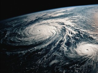 Earth covered with huge storms hurricanes Cyclones generated image