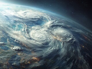 Earth covered with huge storms hurricanes Cyclones generated image