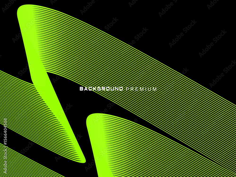 Fototapete background pattern of bright green neon stripes that curve and wavy dynamically on a black backgroun