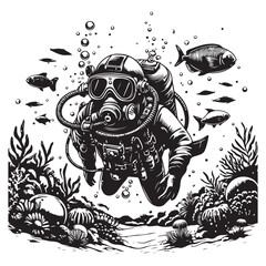Underwater exploration a diver image vector