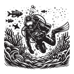 Underwater exploration a diver image vector