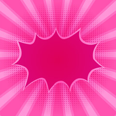 Pink comic burst background with halftone dots, retro pop art explosion frame, perfect for fun poster, girly theme, kids design, or vibrant cartoon effects.