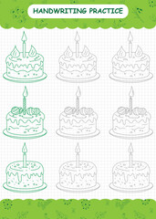 Holiday cake mold tracing worksheet for preschool handwriting practice