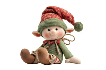 PNG Adorable plush elf doll in festive green and red outfit with jingle hat