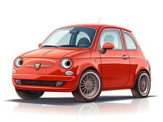 Obraz premium Charming cartoon red vintage compact car with big expressive eyes and a friendly smile isolated on white background