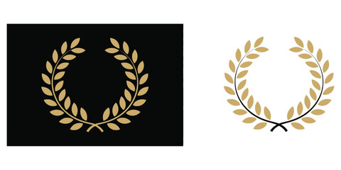Golden leaves wreath symmetrical half circle laurel on black and white backgrounds