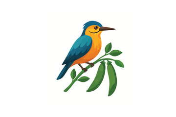 Fototapeta premium Blue and Orange Bird Perched on Pea Plant Branch