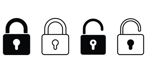 Lock Status Set Illustration, Open and Locked Padlock on Transparent Background
