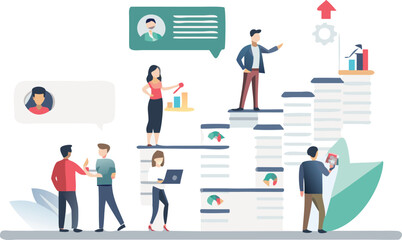 Obraz premium Illustration of business professionals working together to achieve company growth goals