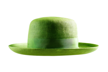 PNG Vibrant green hat with wide brim and ribbon on black background