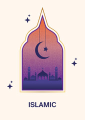 Islamic modern greeting card template design vector.  Islamic, Ramada, Eid poster design.