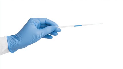 Gloved hand holding a sterile pipette with a blue tip, demonstrating precision in laboratory procedures, emphasizing cleanliness and safety in scientific environments