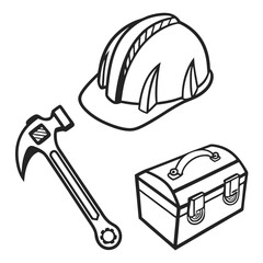 Black and white illustration of construction tools 1