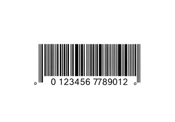 A standard barcode with the number 01234567789012 isolated on transparent background