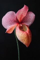 highfashion editorial concept with single Paphiopedilum orchid as the centerpiece