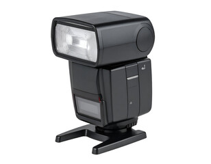 A versatile photographic flash unit poised to enhance imagery with its bright, focused illumination.