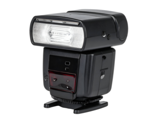 Sleek black camera flash accessory designed to enhance lighting in diverse photographic environments.