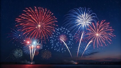 4th of July fireworks celebration with night sky and festive lights in Independence Day background